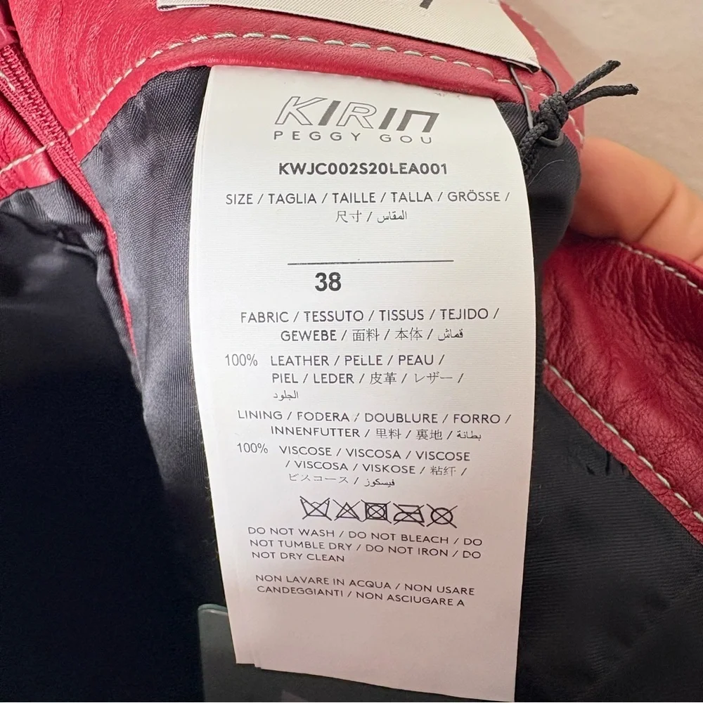 Kirin Peggy Gou Red Leather Mini Skirt Contrast Stitch Size 38 NWT